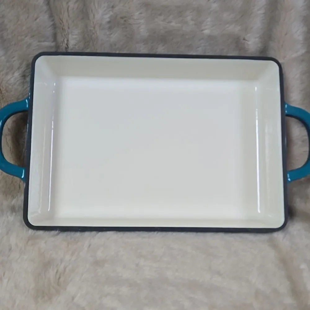 CROCK POT Artisan 13 Inch Enameled Cast Iron Lasagna Pan, Teal Ombre